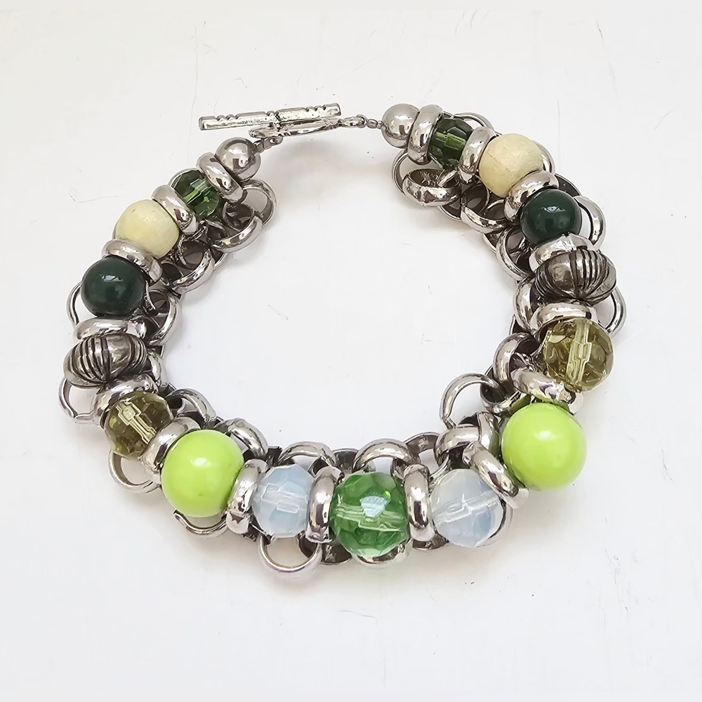 Women’s Chunky Maximilist Weighted Green Beaded Chain Bracelet